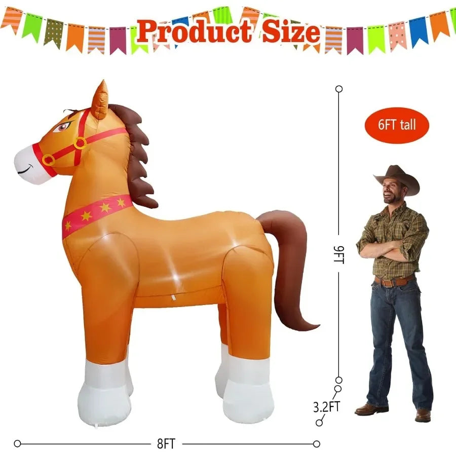 Giant 9FT Tall Clydesdale Horse Inflatables Christmas Farm Spring Blow up Animals Outdoor Decoration Built-in 5 LED Lights for