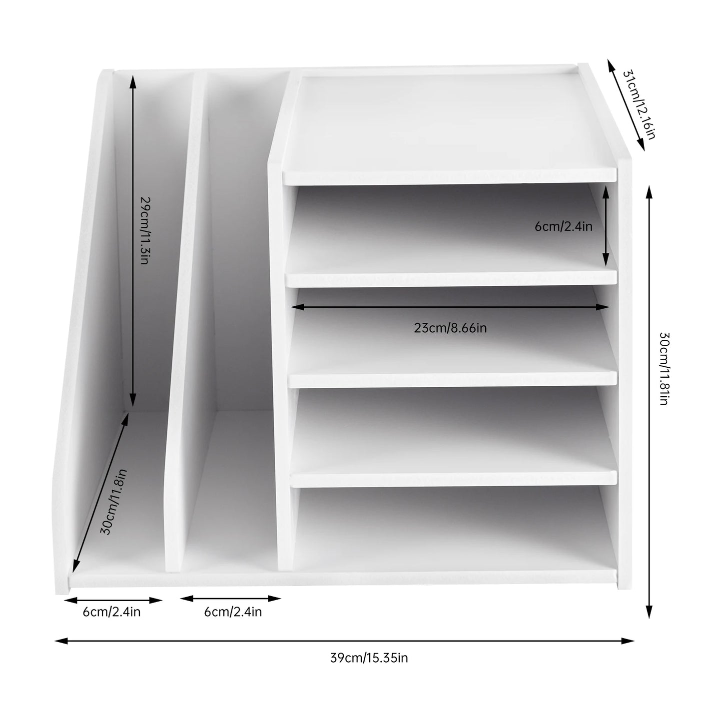 File Holder Organizer, 4+2 Tier PVC Desktop File Organizer, White Modern Paper Document Sorter for Office Home School