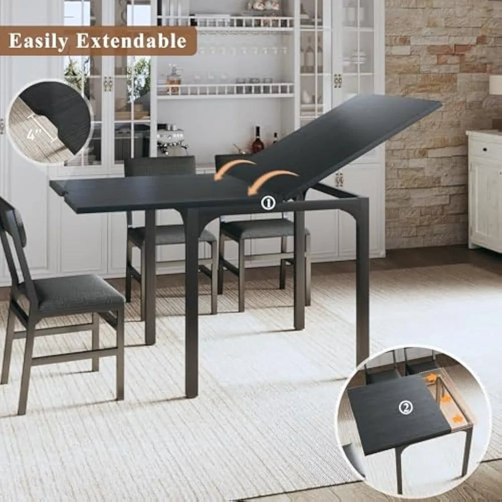 7-Piece Dining Table Set for 4-6, Extendable Kitchen Table Cushion Chairs Set of 6 with 6 Chairs, Rectangle Dining Table