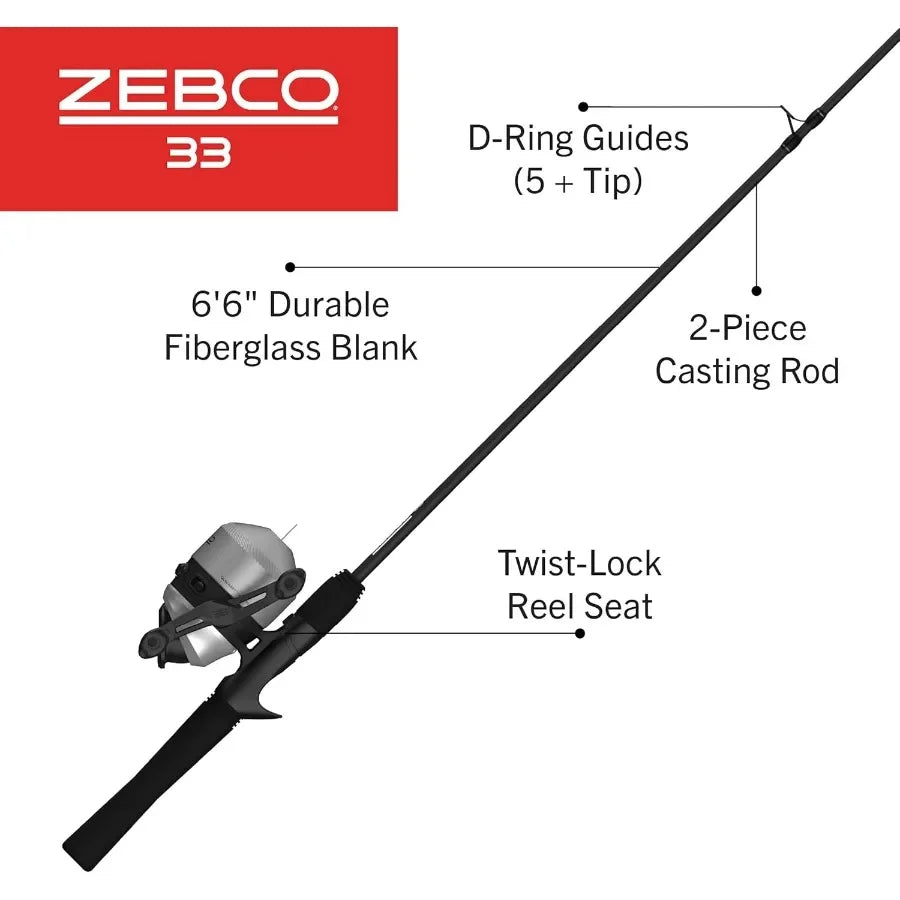 6Foot 2Piece Fiberglass Fishing Rod and Zebco 33 Spincast Reel Combo with EVA Handle for Enhanced Comfort and Precision Casting