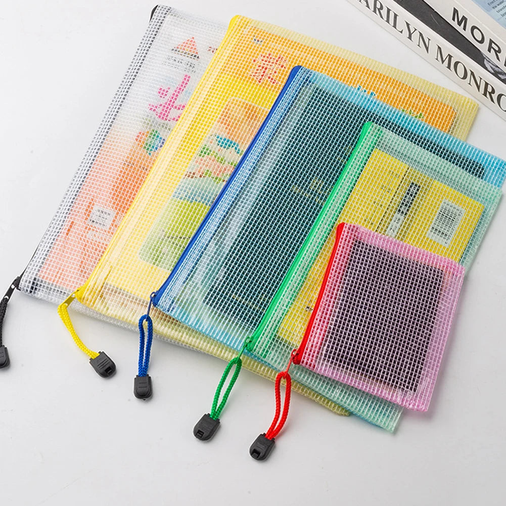 10Pcs Mesh Zipper Pouch A5 A6 Document Bag Plastic Zip File Folders for School Office Supplies Travel Storage Bags