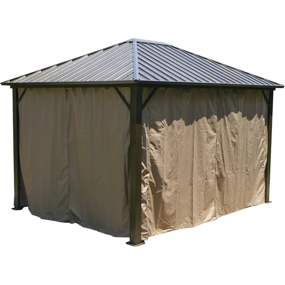 10'x12' Hardtop Gazebo,with with 2-Layer Sidewalls Curtains for Patio, Backyard, Permanent Metal Pavilion
