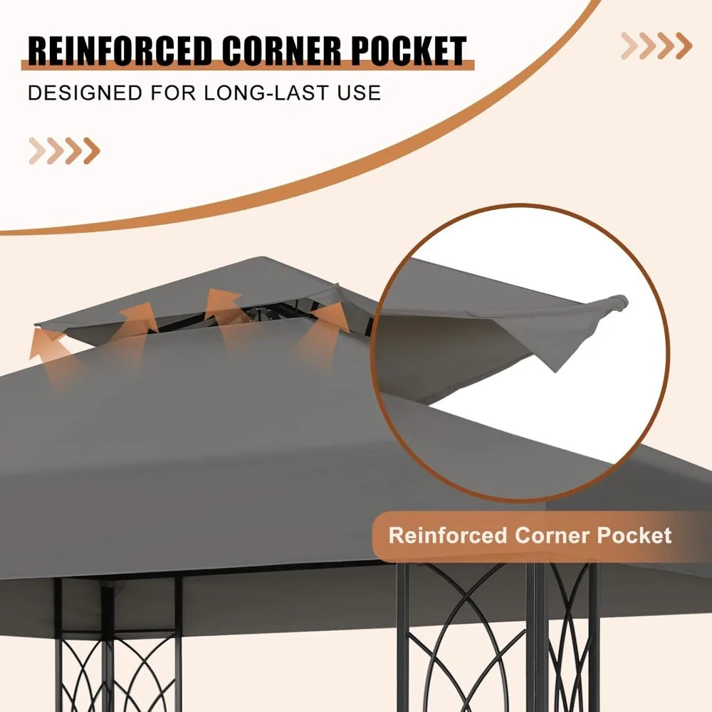 8x8 Outdoor Gazebo Tent with Corner Shelves, Double Roof Patio Paviloin with Soft Fabric Top, Outdoor Sunshelter