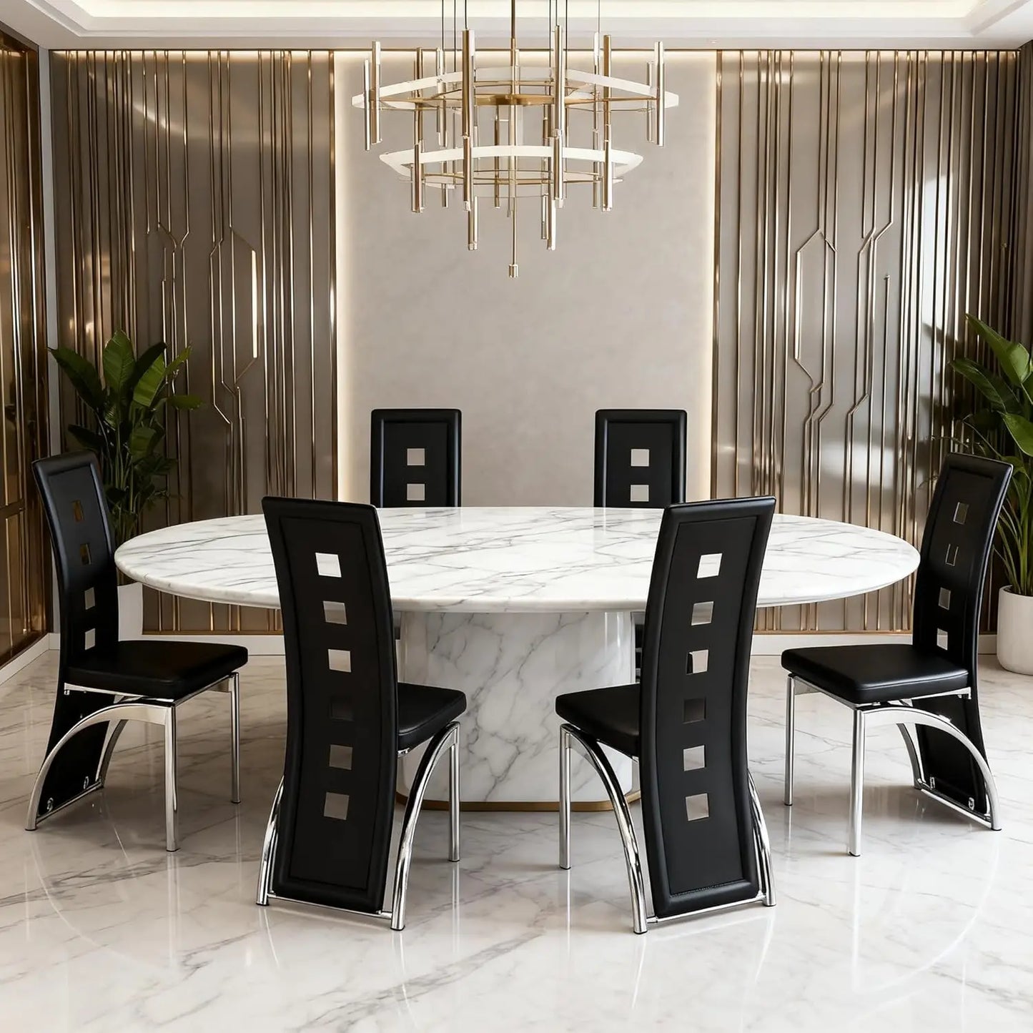 Black Dining Chairs Set of 6，Dining Room Chairs Set ，Upholstered Faux Leather Kitchen Chair with Metal Legs, Customized
