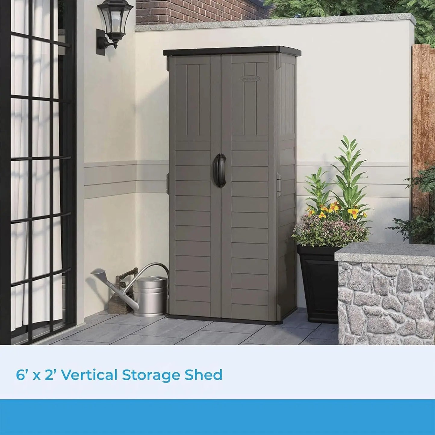 22 Cubic Ft. Vertical Resin Outdoor Storage Shed with Lockable Double Doors, Weather-Resistant Multi-Wall Panels,, Customized