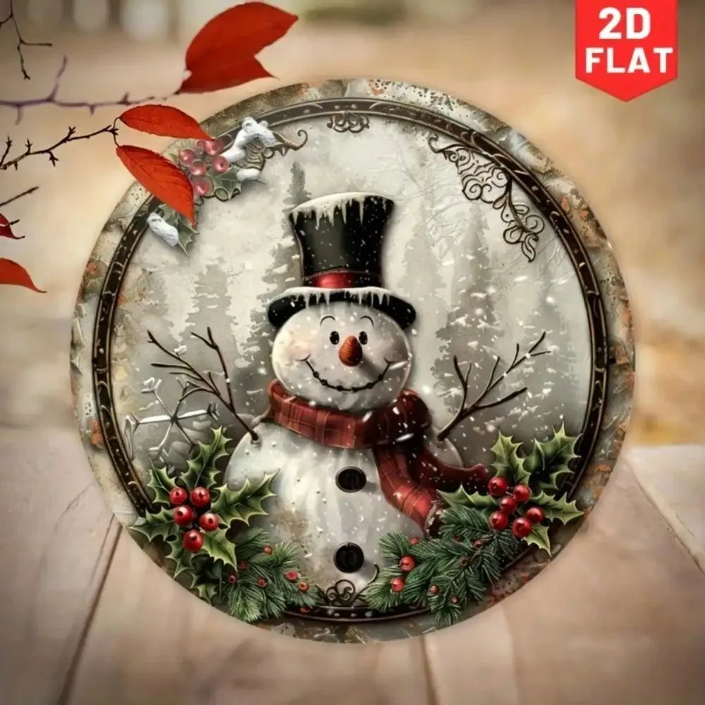 Snowman Wall Sculpture, 2D Aluminum Christmas Home Decor Holiday Gift 20x20cm for New Year Halloween Cafe