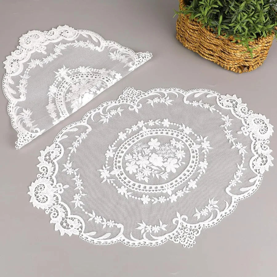 2 Pack Retro Lace Freh Crochet Doilies Table Placemats  Solid White Embroidered Lace Farmhouse Placemats 12x16 ih Place Mats Cu