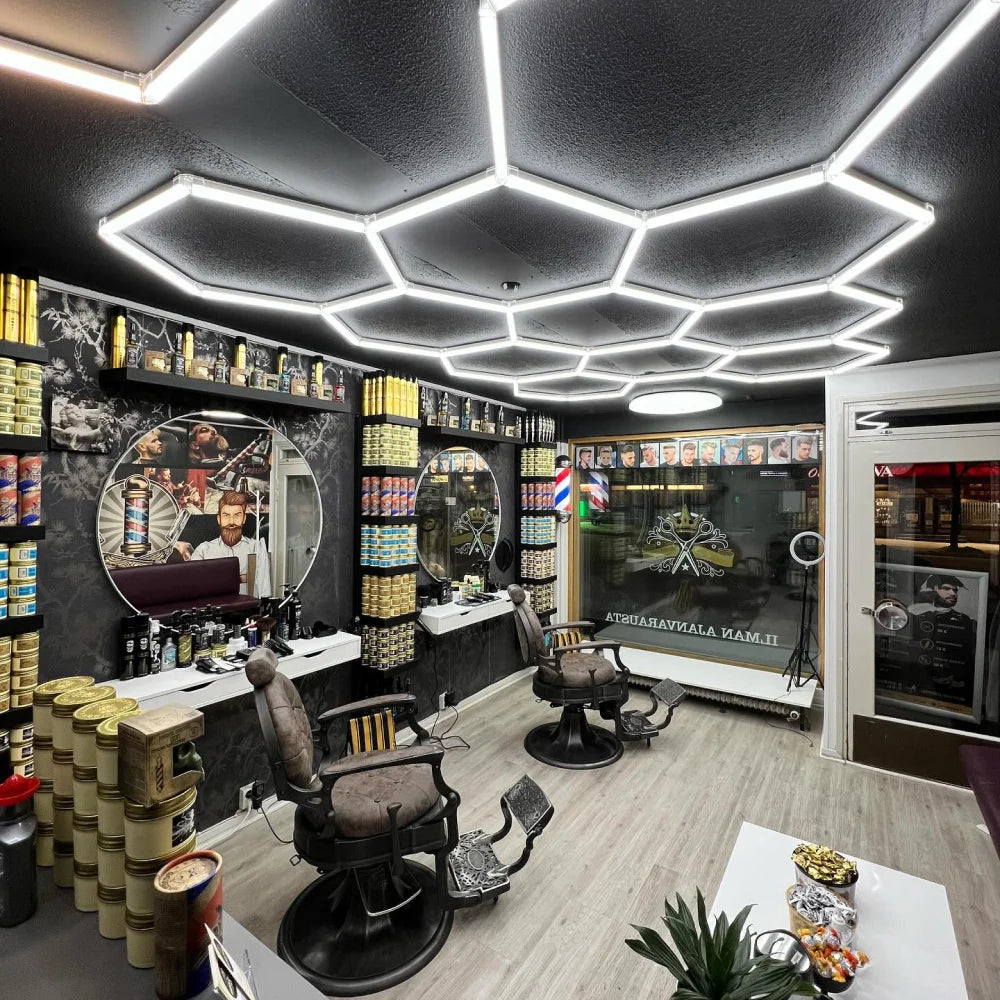 Hexagon LED Garage Light 6500K Honeycomb Ceiling LED Tube Lighting for Car Detailing Shop Light for Barbershop Gym Car Wash Room