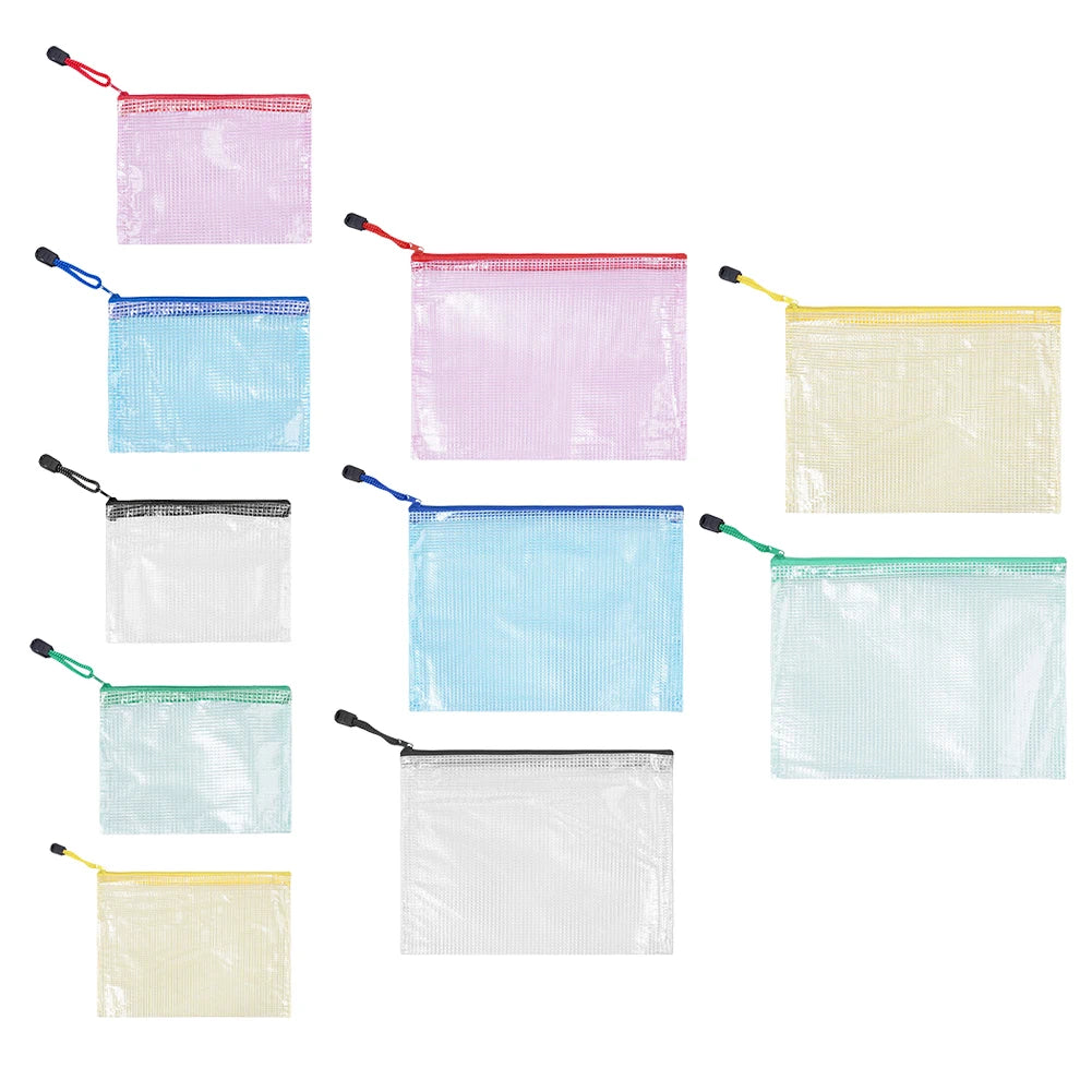 10Pcs Mesh Zipper Pouch A5 A6 Document Bag Plastic Zip File Folders for School Office Supplies Travel Storage Bags