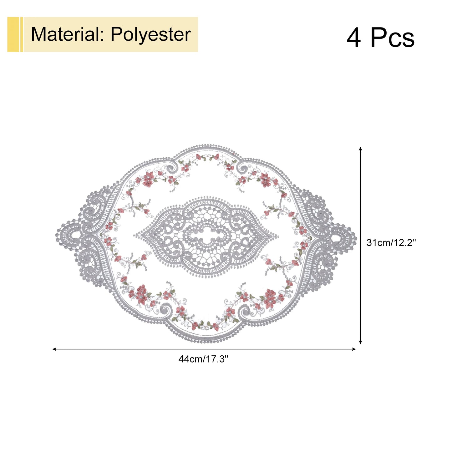 Retro Lace Placemat 12x17-in Oval Embroidered Table Place Mats French Crochet Doilies Coasters Cup Mat for Home Wedding