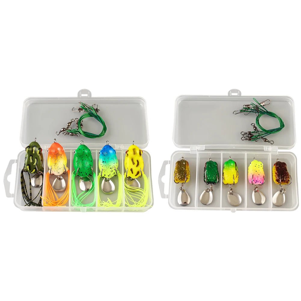 5Pcs Topwater Ray Frog Bait with Double Hooks Artificial Frog Lure Soft Ray Frog Swimbait for Saltwater Freshwater