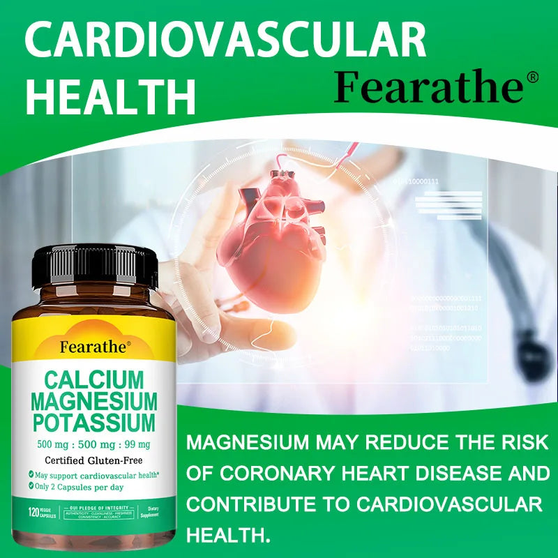 Calcium Magnesium Potassium Bone & Heart Health Supplement, 500mg Calcium, 500mg Magnesium, Supports Calcium Utilization
