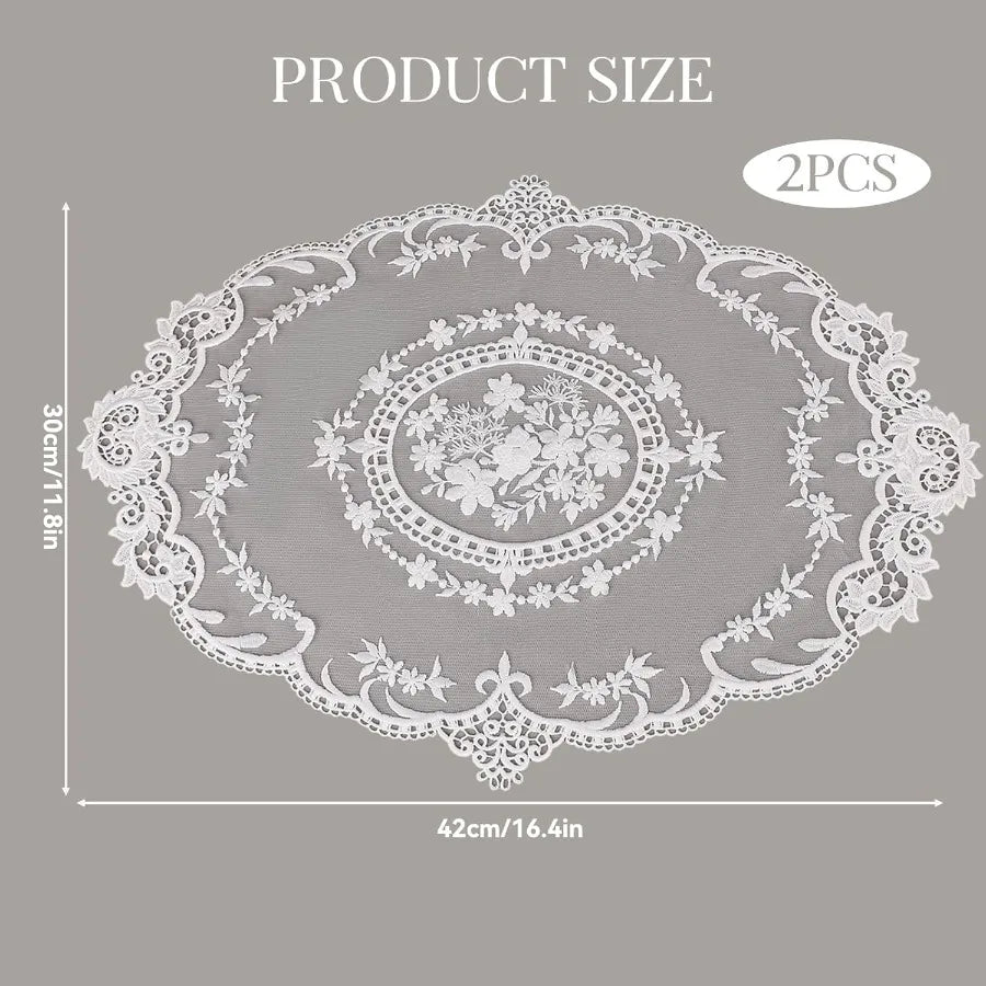 2 Pack Retro Lace Freh Crochet Doilies Table Placemats  Solid White Embroidered Lace Farmhouse Placemats 12x16 ih Place Mats Cu