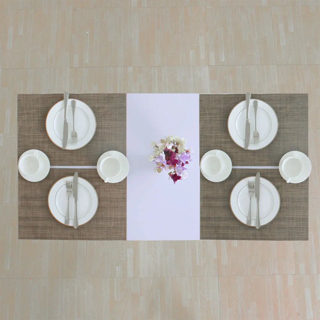 Heat Resistant Non-Skid Removable Pvc Table Mats Woven Placemats Brown 4Pcs