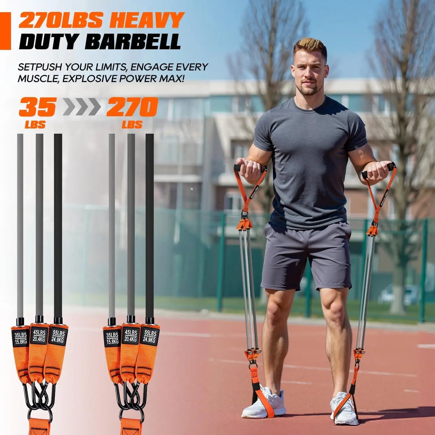 Heavy Duty Pilates Bar Kit with Resistance Bands for Full Body Workout, Portable Home Gym Equipment