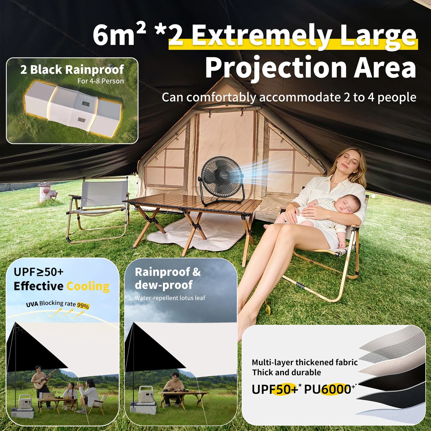 Inflatable Camping Tent 8-10 Person,129 Square Feets Large Inflatable Camping Tent with Stove Jack,Blow up Tent with AC Vent