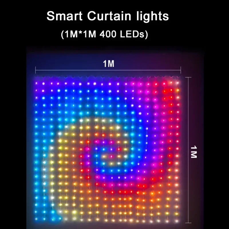 400 LED Smart Curtain Lights String Lights with App Remote Control Music Sync Christmas Curtain String Outdoor Fairy Lights