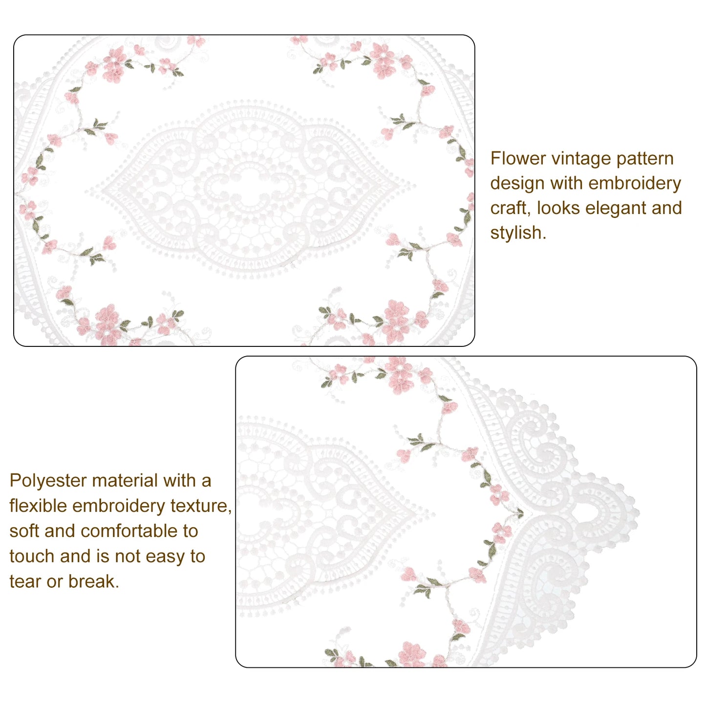 Retro Lace Placemat 12x17-in Oval Embroidered Table Place Mats French Crochet Doilies Coasters Cup Mat for Home Wedding