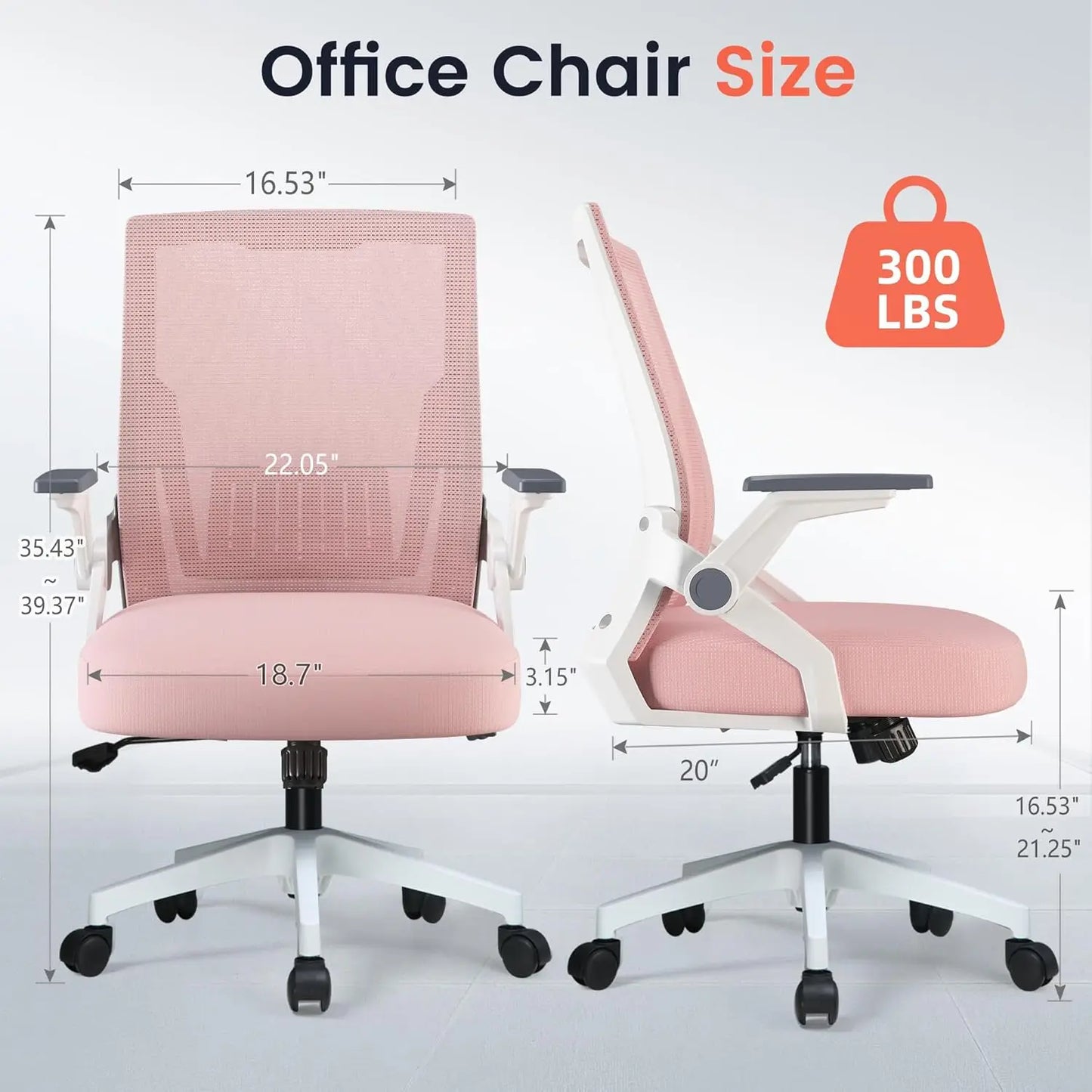 Ergonomic Office Chair with Flip-up Armrests, Breathable Mesh & Lumbar Support in Pink