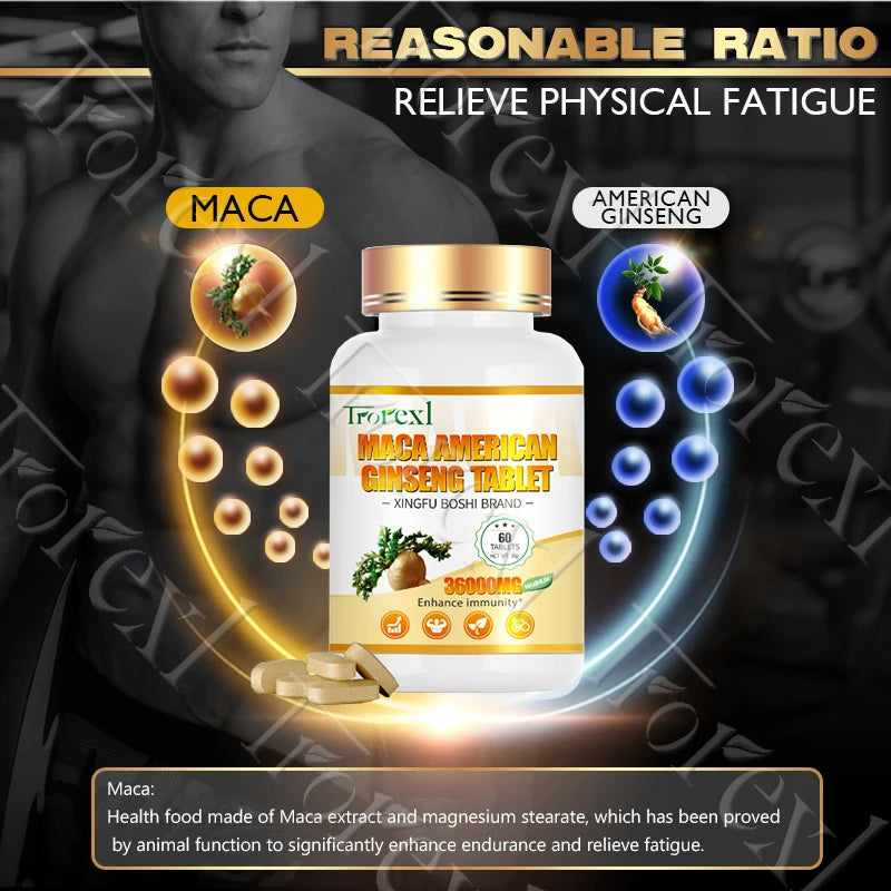 Maca Ginseng Men's Health Tablets Increase Confidence in Bedroom, Vitality Renewal Supplements for Male