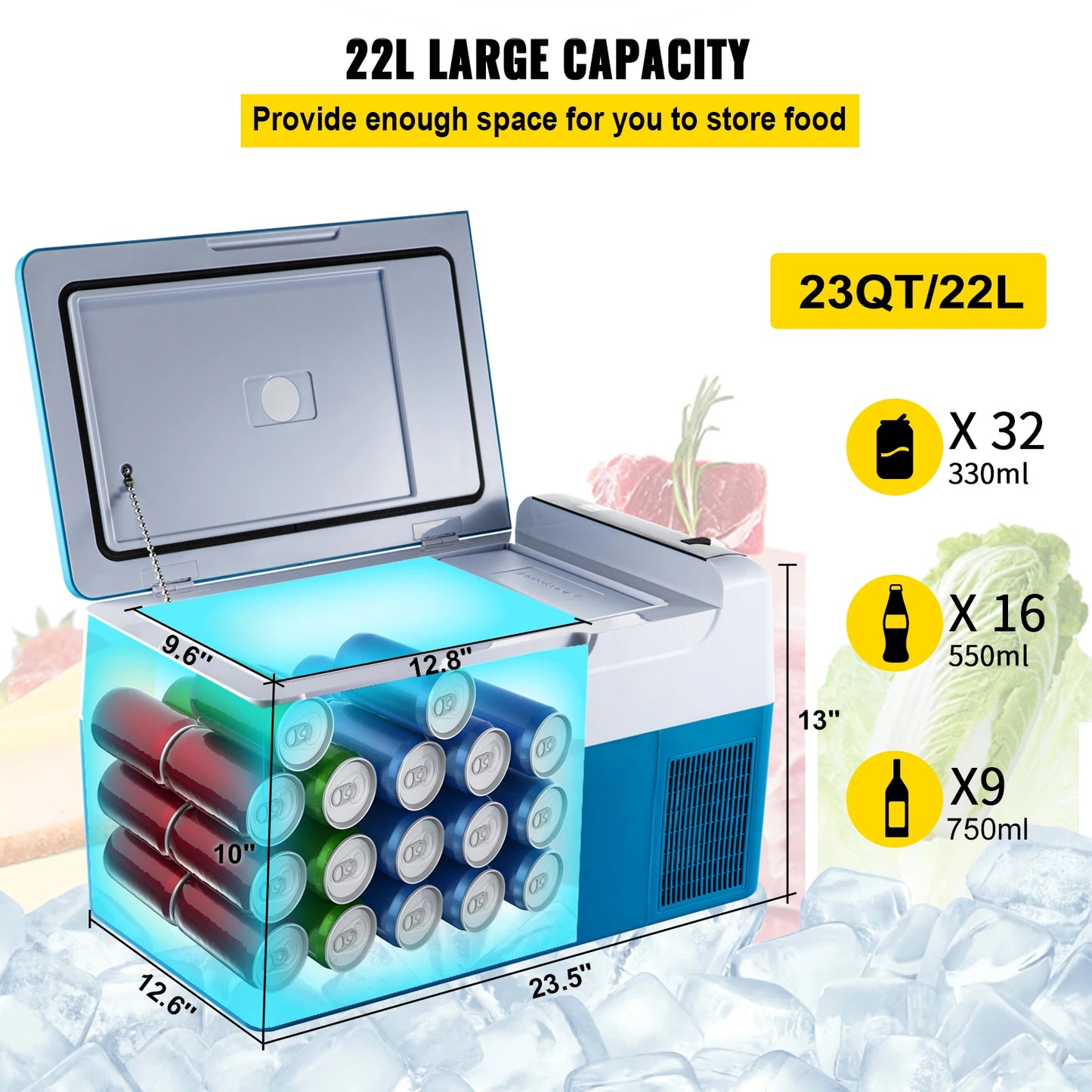 Succebuy 12V Portable Refrigerator Refrigerator App Control(-4℉~68℉) Car Refrigerator Electric Compressor Cooler