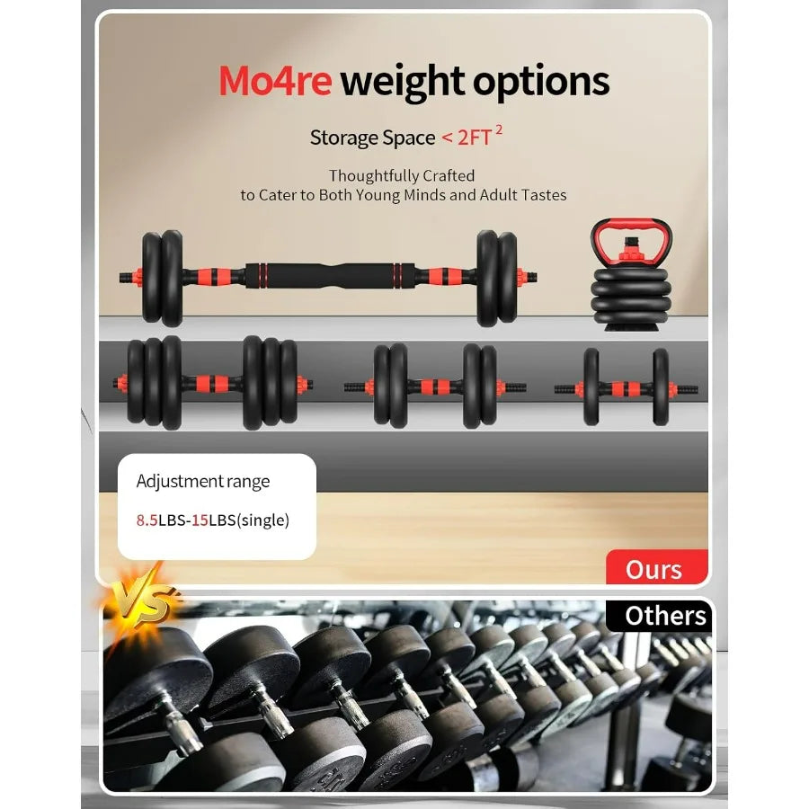 Adjustable Dumbbells,30lbs Free Weight Set with Connector, 4 in1 Dumbbells Set Used as Barbell/Kettlebells/Push up Stand, Fitnes