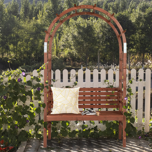 6.8ft Wooden Arch with Bench, Garden Trellis for Climbing Plants, Outdoor Garden Lawn Backyard Patio Decor, Dark Brown