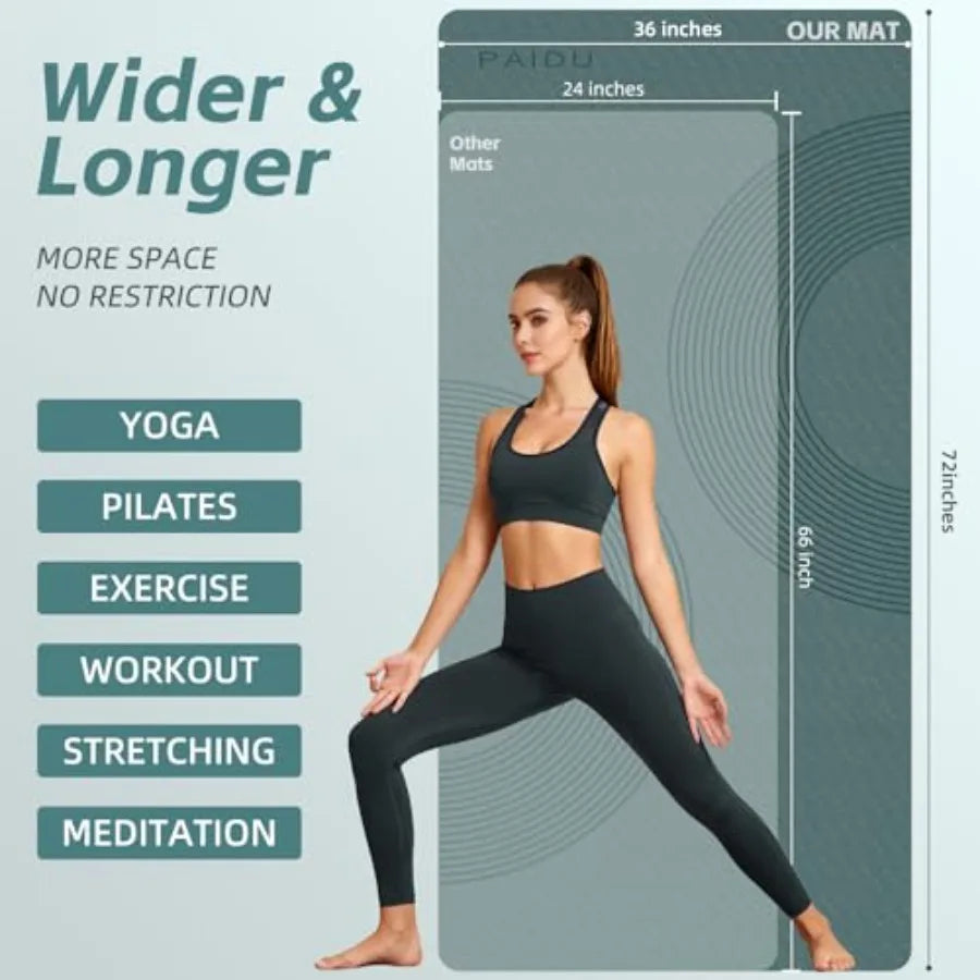 PAIDU Large Yoga Mat 72 x 36 x 2/510MM Thick Non-Slip Exercise Mat SGS-Certified POE Material Ideal for Home Gym Yoga Pilates F