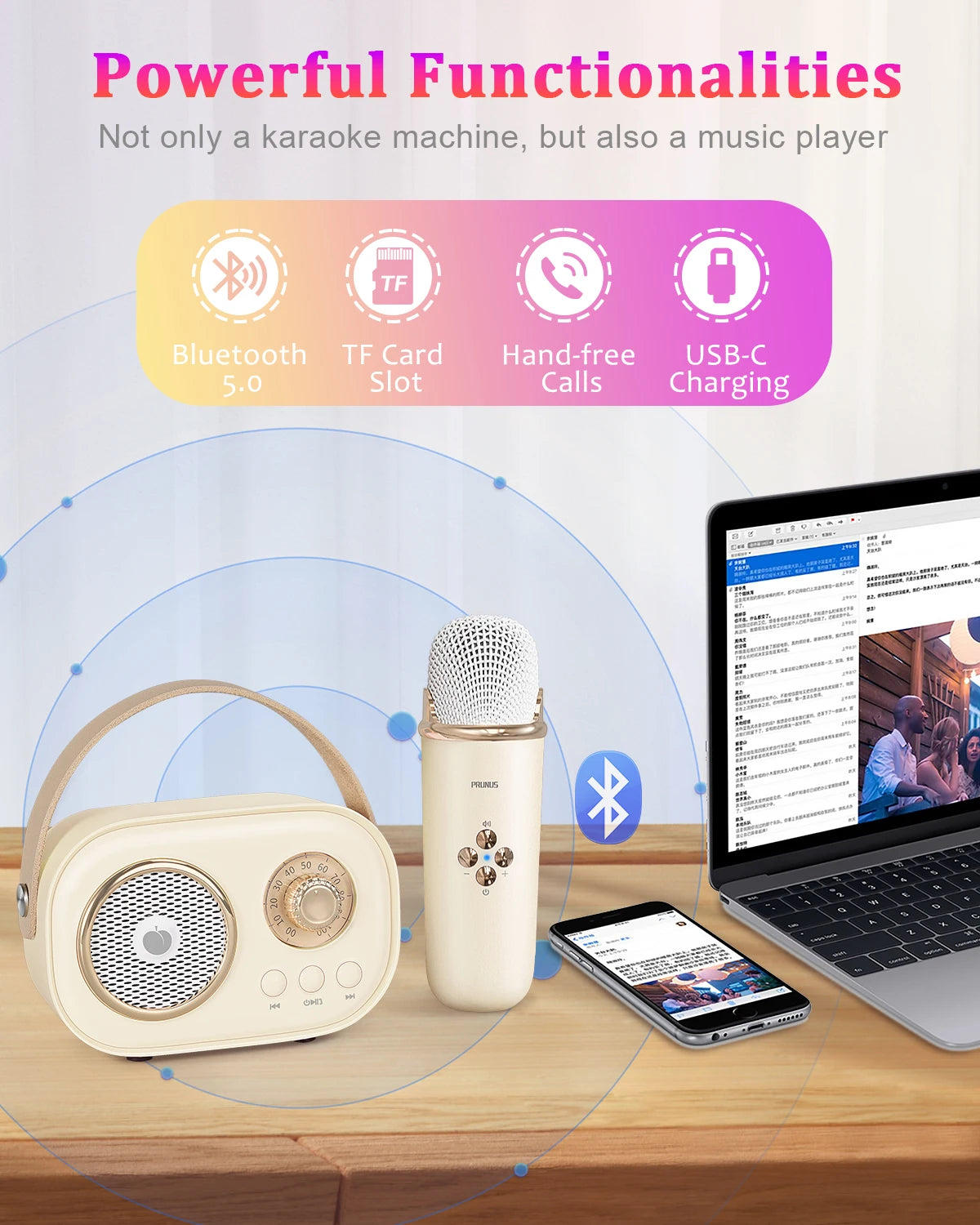 Mini Karaoke Machine for Kids&Adults,Portable Bluetooth Speaker with 2 Wireless Microphones and Stereo Sound Enhanced Bass,Gifts