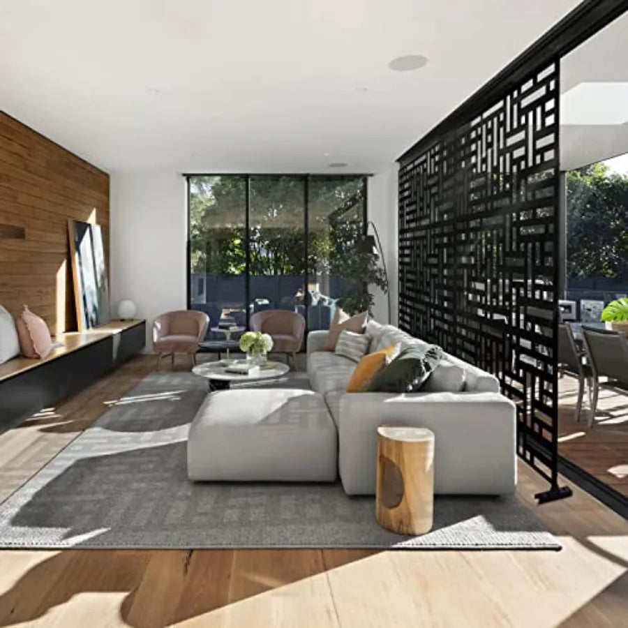 Outdoor Privacy Screen Decorative Privacy Screen with Stand 6FT Metal Divider for Outdoor Garden Backyard Patio Free Standing B