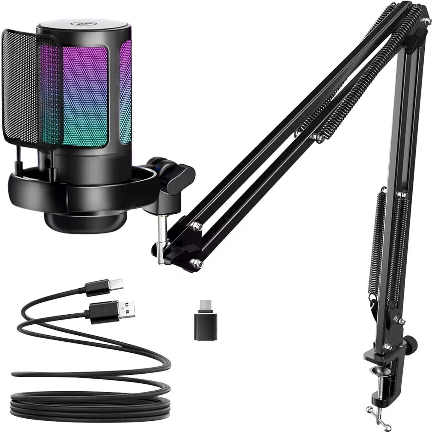 Aveek Gaming USB Condenser Microphone for PC, Podcasting, Streaming & Videos | Complete Kit with Boom Arm, Pop Filter, RGB Indic