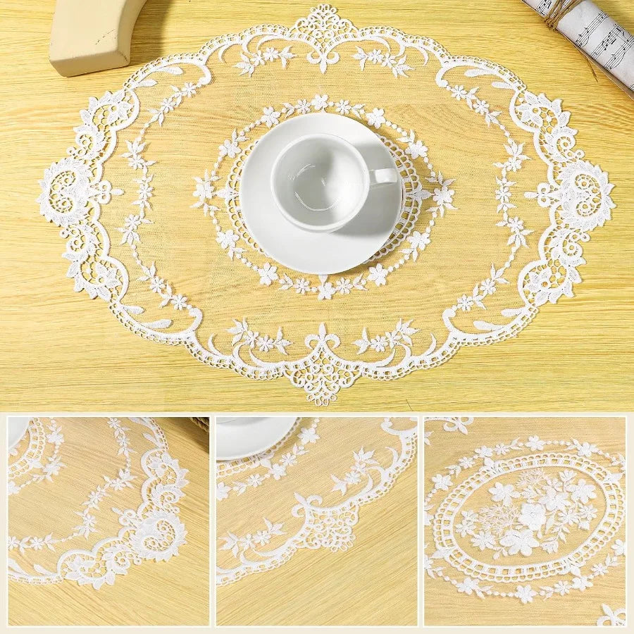2 Pack Retro Lace Freh Crochet Doilies Table Placemats  Solid White Embroidered Lace Farmhouse Placemats 12x16 ih Place Mats Cu