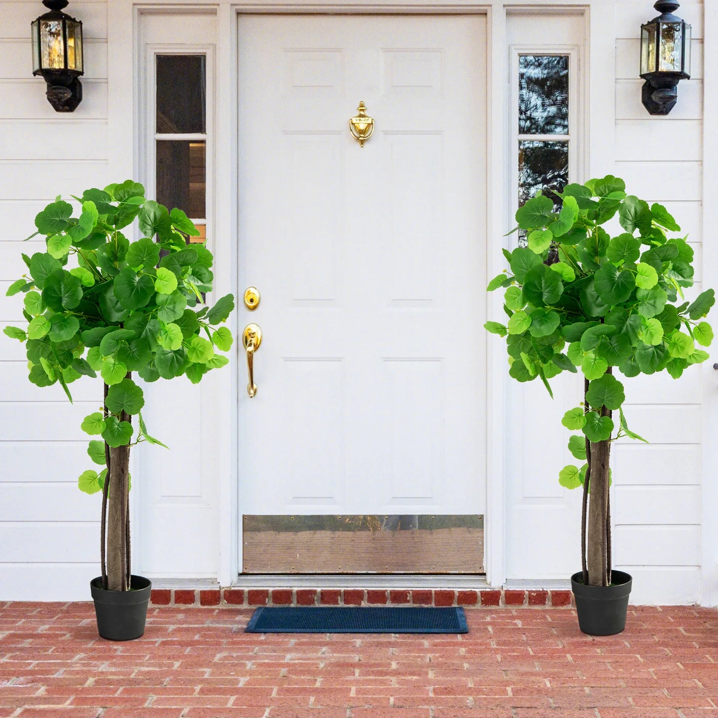 44" Artificial Crabapple Tree w/ Real Wood Trunk Adjustable Branches Faux Grass