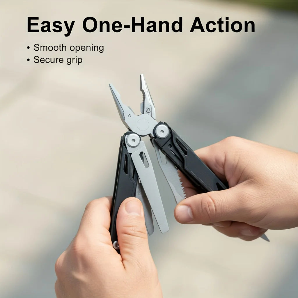 27 in 1 Multitool Pliers - Stainless Steel Survival Tool with Screwdriver/Saw/Spring Scissors for Camping, Fishing, Hiking (Nylo