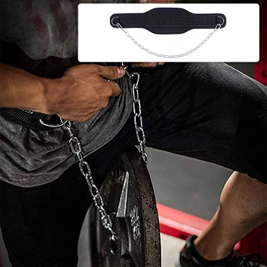 Weight Lifting Belt with Chain Neoprene Weightlifting Back Support Strap Weight Lifting Dip Belt for Weightlifting Pull Ups Dips