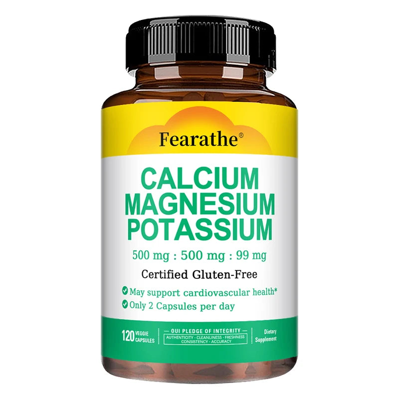 Calcium Magnesium Potassium Bone & Heart Health Supplement, 500mg Calcium, 500mg Magnesium, Supports Calcium Utilization