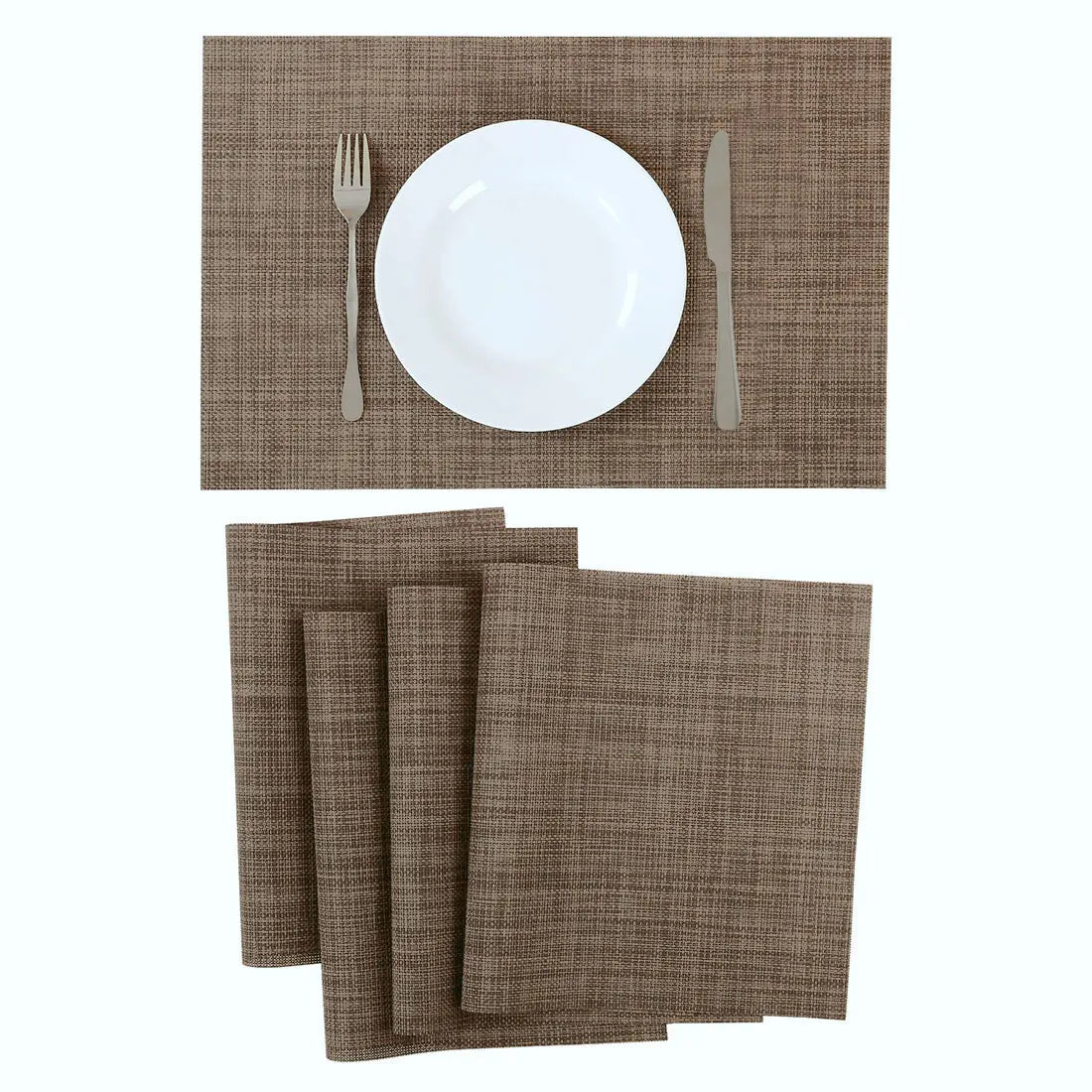Heat Resistant Non-Skid Removable Pvc Table Mats Woven Placemats Brown 4Pcs