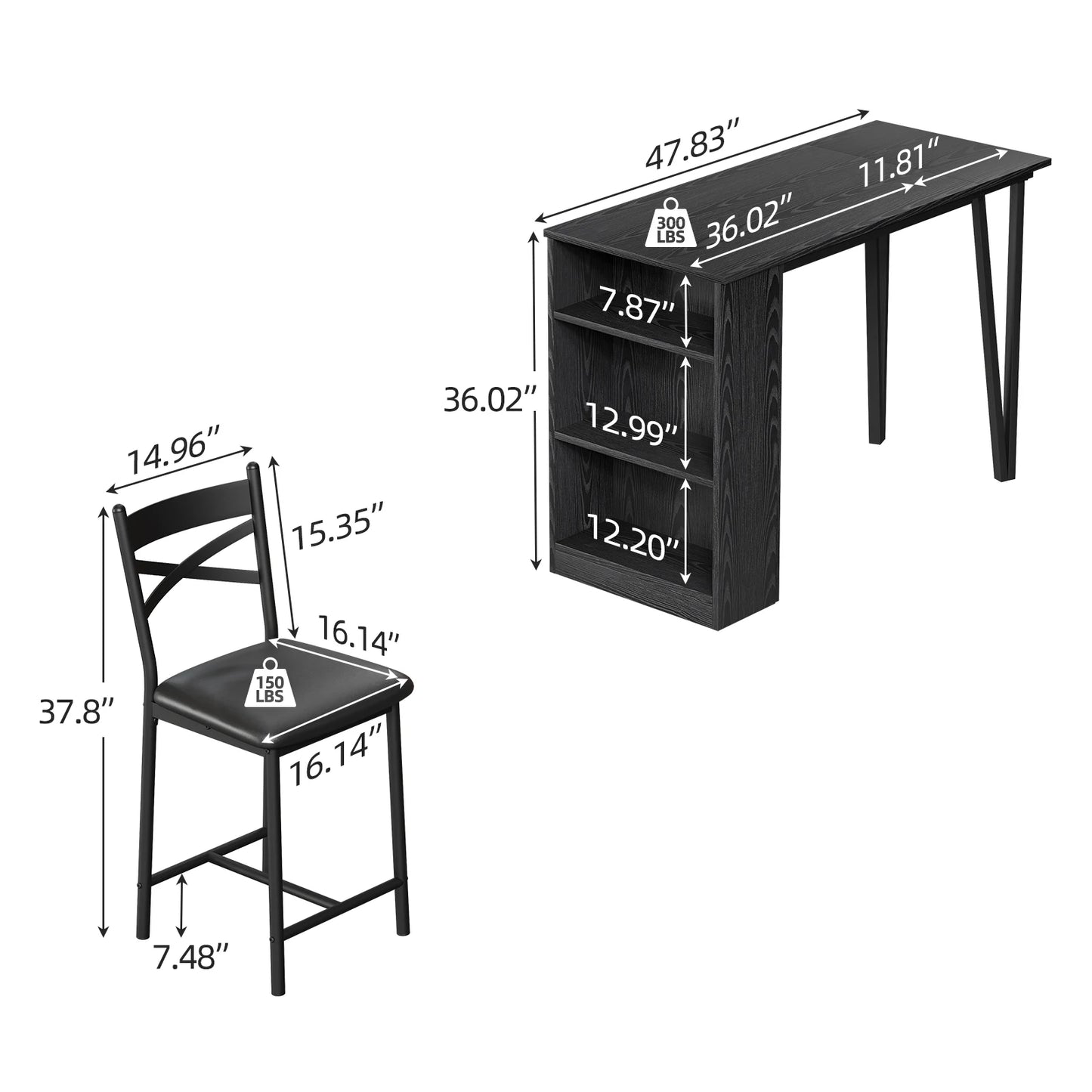 Farmhouse Bar Table and Chairs Set, 3 Piece Dining Table Set with Flip Top Extension and Storage Shelves for Kitchen Apartment