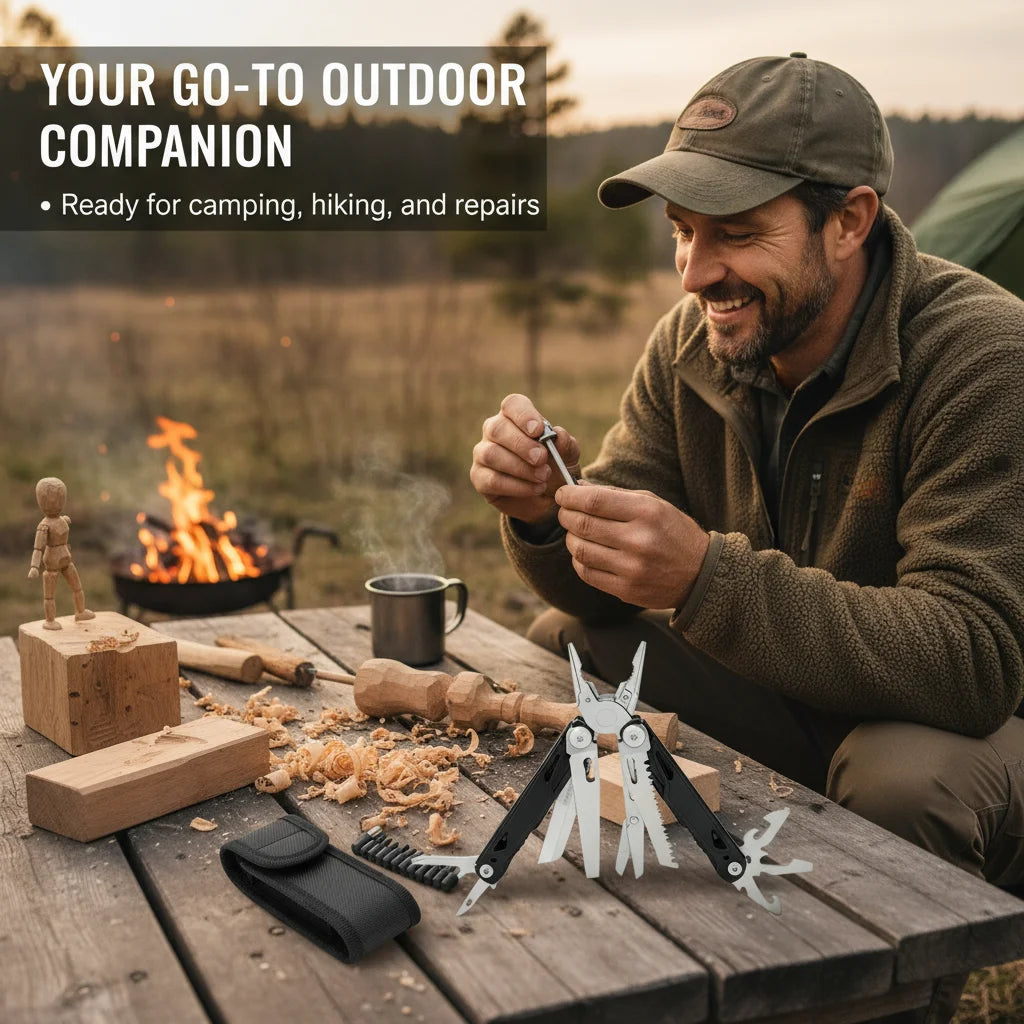 27 in 1 Multitool Pliers - Stainless Steel Survival Tool with Screwdriver/Saw/Spring Scissors for Camping, Fishing, Hiking (Nylo