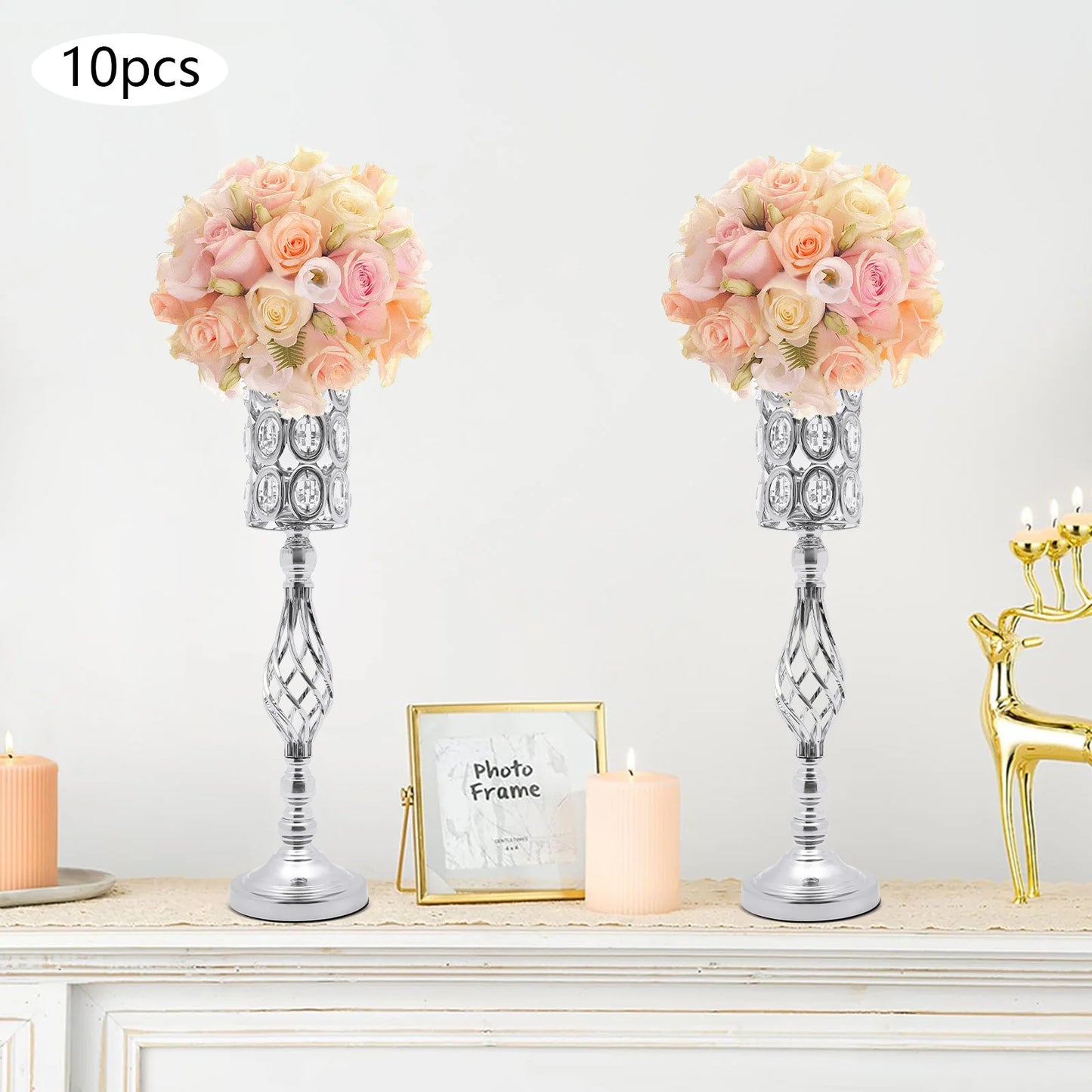 10Pcs Iron Flower Vases,61cm Gold/Silver Tabletop Vase for Centerpiece Decoration Church/Outdoor Weddings