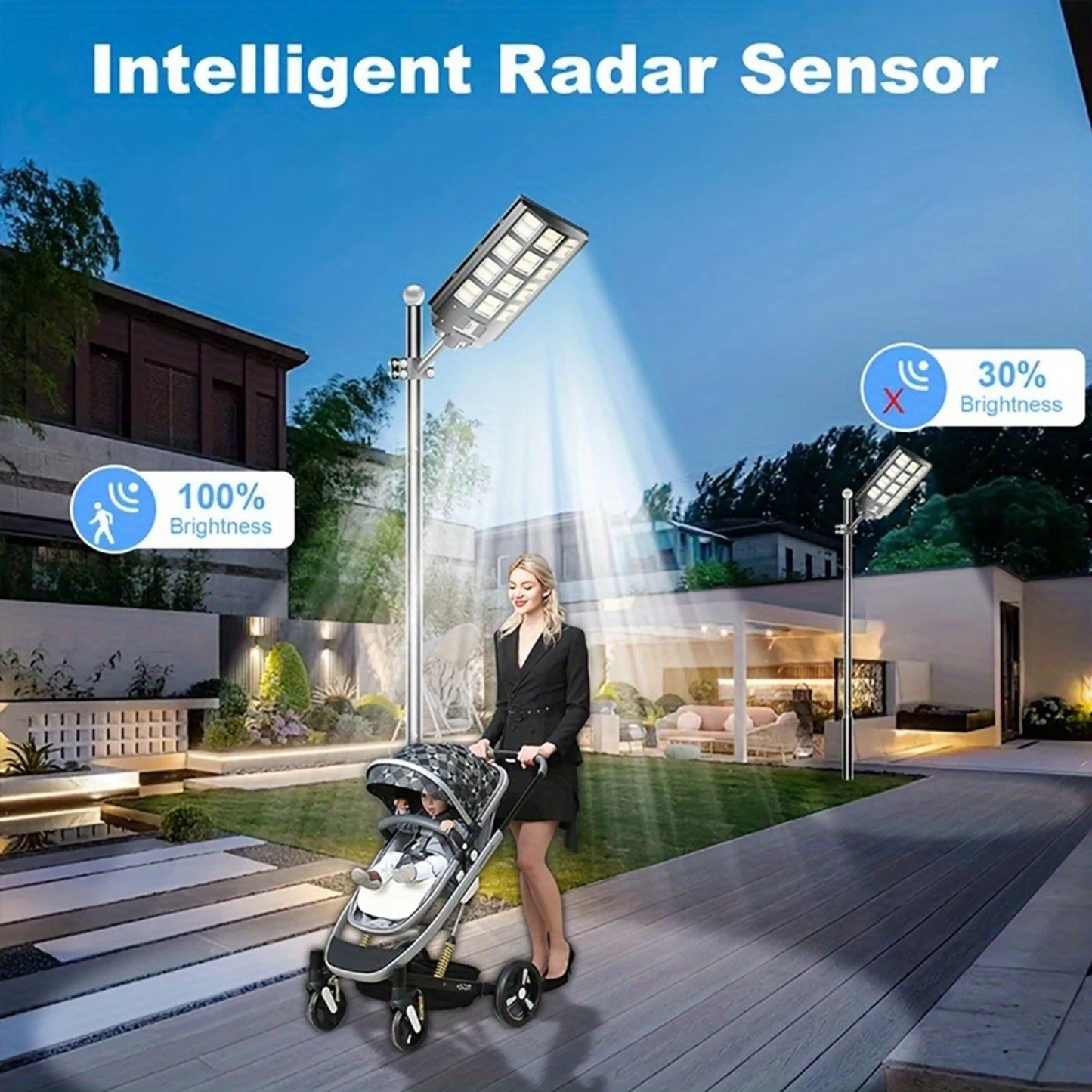 5000W LED Solar Street Light Motion Sensor Waterproof Security Solar Lights Outdoor with Remote Control for Outside Garden Yard