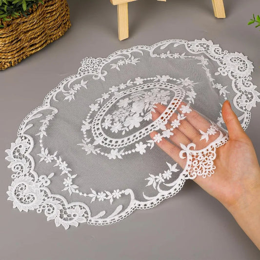 2 Pack Retro Lace Freh Crochet Doilies Table Placemats  Solid White Embroidered Lace Farmhouse Placemats 12x16 ih Place Mats Cu