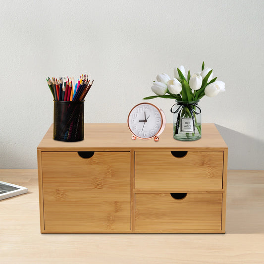 Bamboo Desk Organizer, 3 Drawers, Eco-Friendly Material, Stylish Storage for Office Supplies, Perfect for Desktop Organization