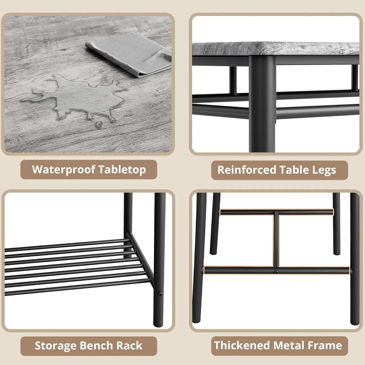 IRONCK Dining Table Set for 4, Kitchen Table and Chairs Set for Small Space, Kitchen Table with Upholstered Bench and 2 Chairs