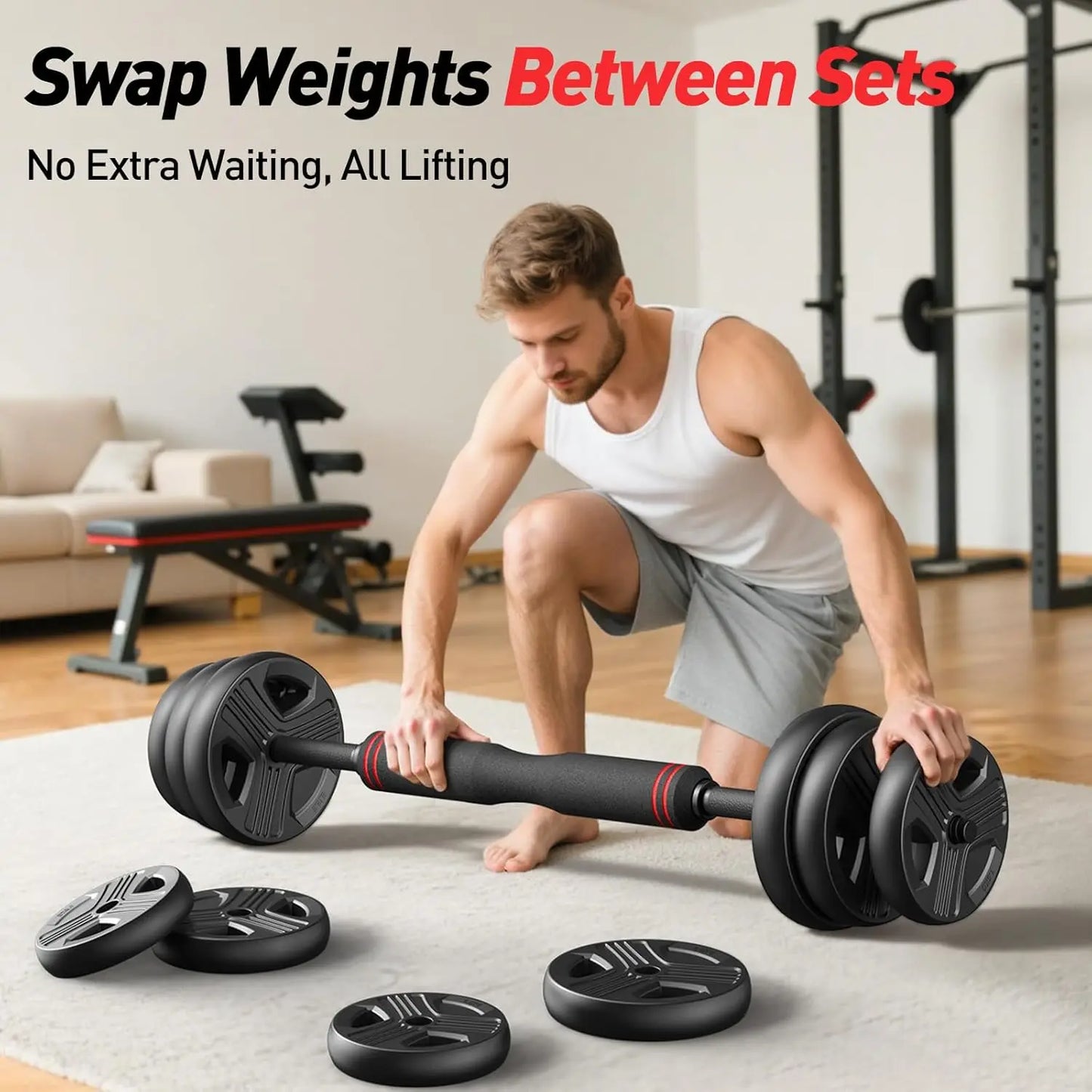 Adjustable Dumbbell Set 5-in-1 Home Gym Equipment, 20-90lbs Free Weights with Upgraded Nut for Men & Women Fitness