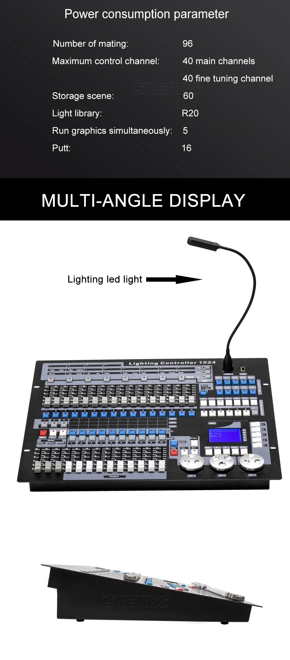 SHEHDS DMX512 1024 Console Stage Light Controller Dongle 1024 Channel With Flight Case Wedding DJ Disco Lights Show Controller