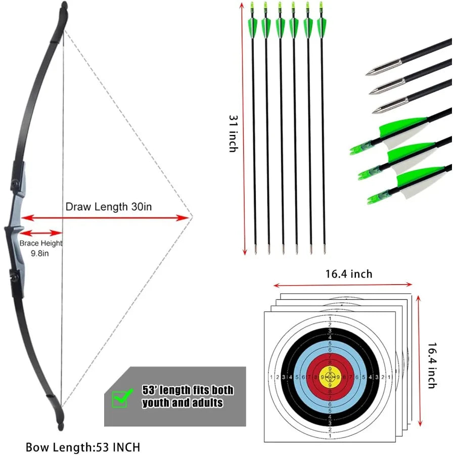 Archery Bow and Arrow Adult - Takedown Recurve Bows Archery Set for Adults Youth Beginner 20lbs Left and Right Handed Outdoor T