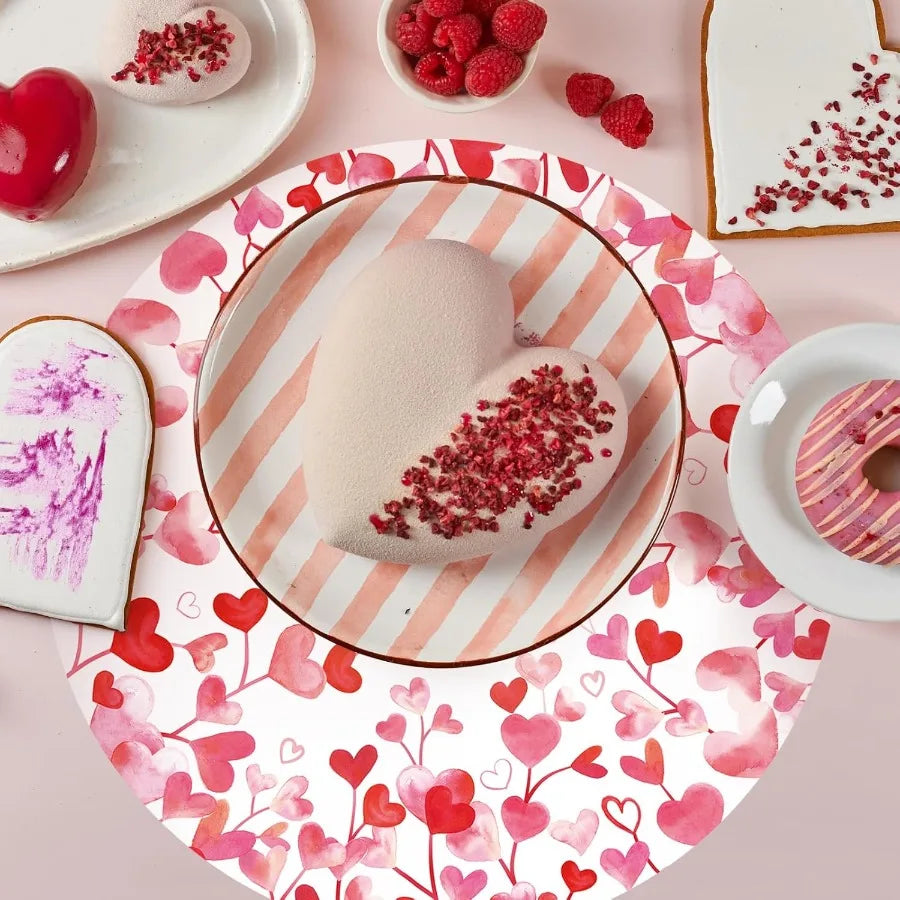 Pink Love Heart Paper Placemats Disposable 50 Pack Heart Place Mats 13.4 Ih Round Decorative Heart Love Table Mats for Wedding