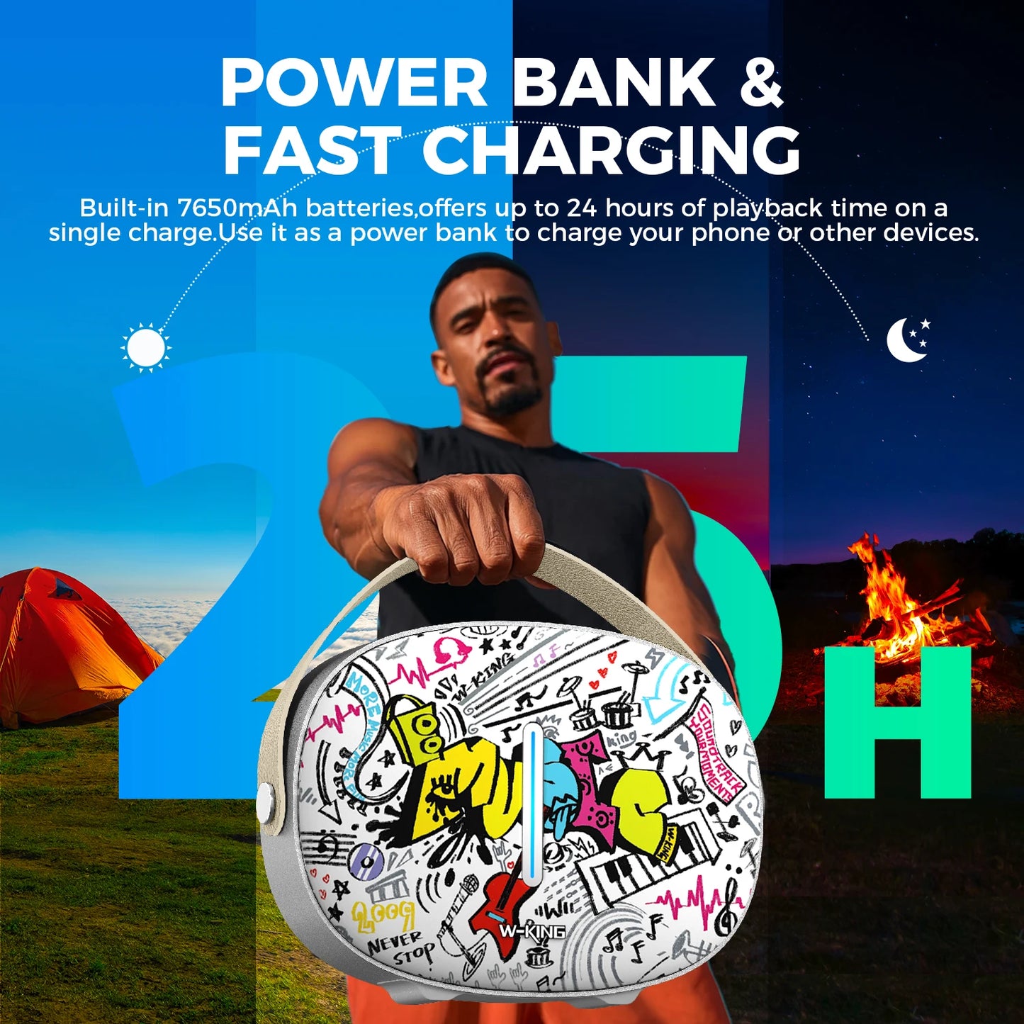 W-KING T8II Portable Bluetooth Speakers Wireless Outdoor Boombox, Heavy Bass/Crystal Sound,2 Subwoofers,Fast Charging,BT5.4