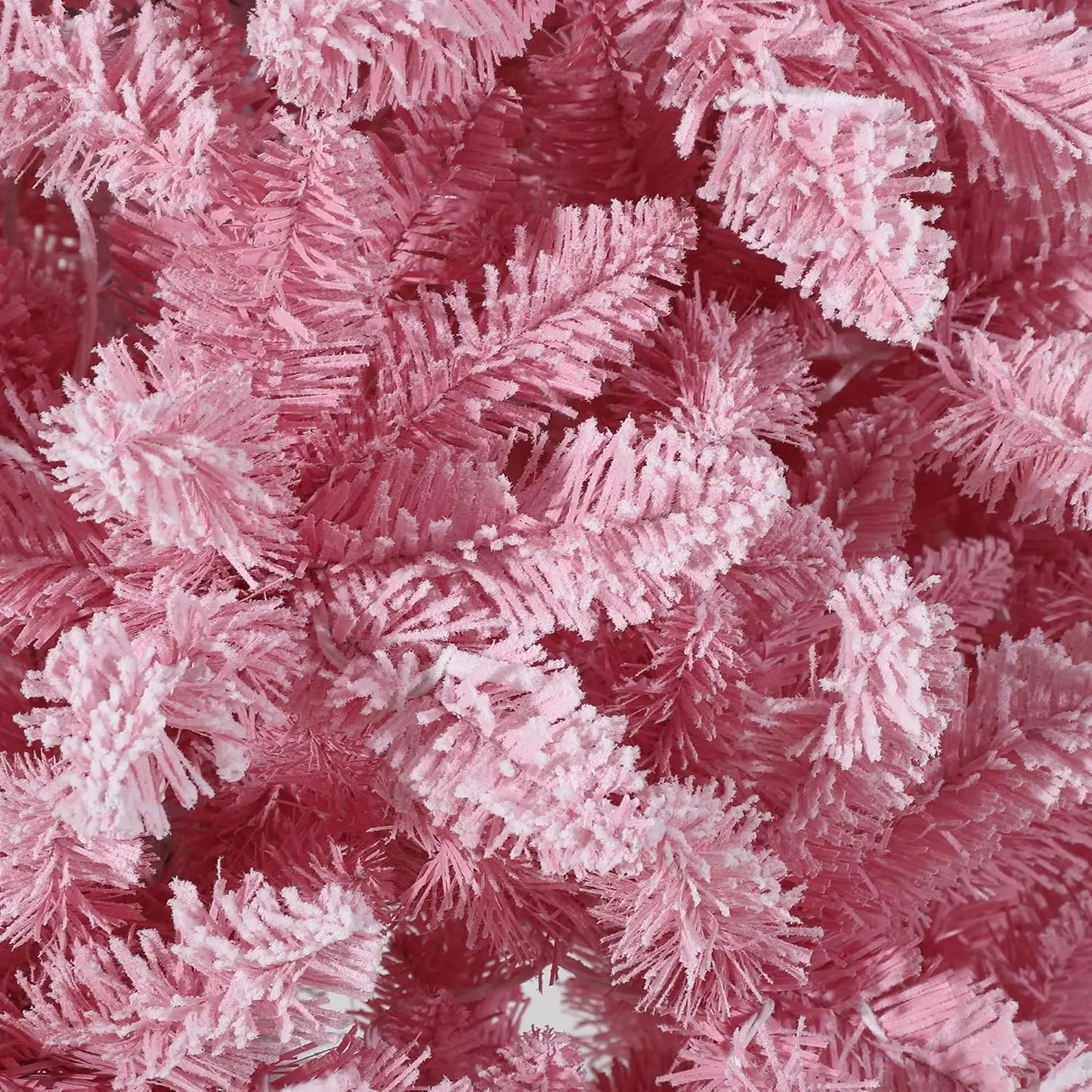 9FT Artificial Christmas Tree, Pre Lit Flocked Christmas Tree with Lights for Home, Office, Party Decoration, Pink Gradient